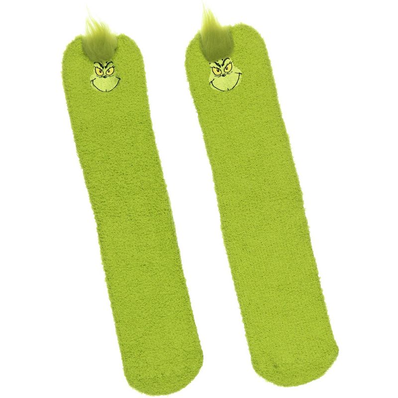 Dr. Seuss The Grinch Socks Always Naughty Plush Slipper Socks For Women or Men Green, 1 of 5