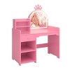 Kids Vanity with Lights, 2 in 1 Princess Makeup Vanity Desk Toddler Vanity Table & Chair Set with Open Bookshelf, Storage Cabinet & Shelves for Girls - 3 of 4