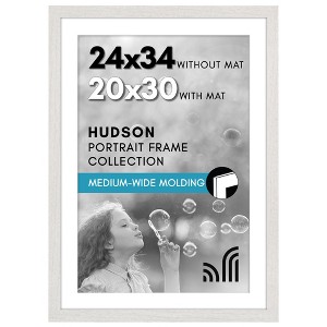 Americanflat 24x34 Poster Frame with Polished Plexiglass - Use as 20x30 Frame with Mat or 24x34 Frame Without Mat - Hudson Collection - White - 1 of 4
