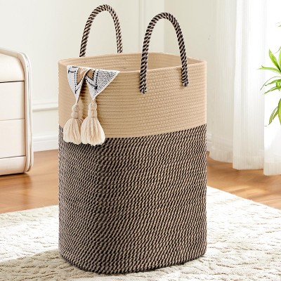 Laundry Basket,Woven Cotton Rope Laundry Hamper,Versatile Storage for Dirty Clothes,Baby Toys,and Blankets in Bathroom