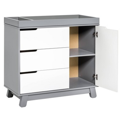 Gray and White 3-Drawer Changer Dresser with Removable Tray