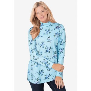 Woman Within Plus Size Perfect Printed Long-Sleeve Mockneck Tee - 1 of 4