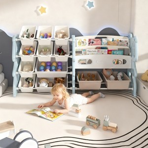 Kids Toy Storage Organizer with Bookshelf 2-Tier Kids Bookshelf and 12 Toy Bins Multi-Functional Toy Storage Shelf for Playroom, Kids Room Nursery - 1 of 4