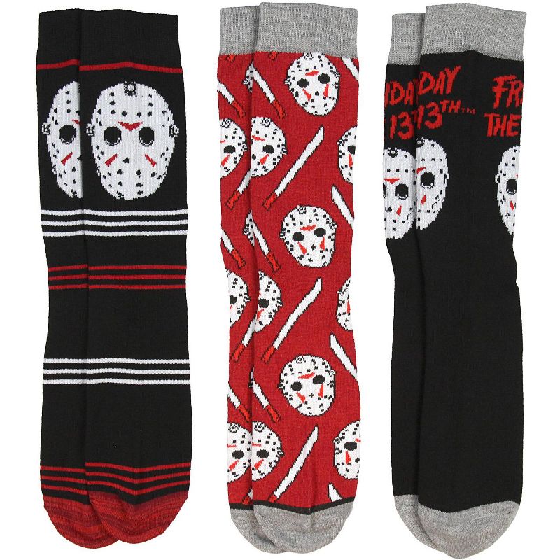 Friday The 13th Jason Voorhees Mask Adult 3 Pack Crew Socks for Men Multicoloured, 2 of 5