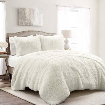 3pc Full/queen Emma Faux Fur Comforter Set Ivory - Lush Décor : Target