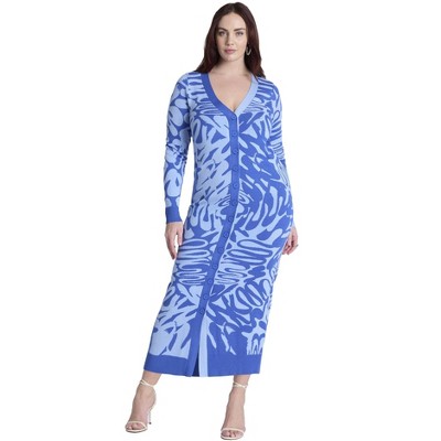 ELOQUII Women's Plus Size Intarsia Two Tone Cardigan Dress
