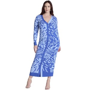 ELOQUII Women's Plus Size Intarsia Two Tone Cardigan Dress - 1 of 4