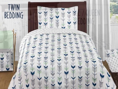 Gray and Navy Arrow Print Sheer Rod Pocket Curtains