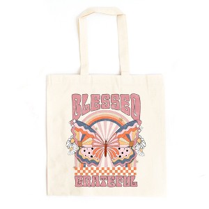 City Creek Prints Blessed Grateful Butterfly Canvas Tote Bag - 15x16 - Natural - 1 of 2