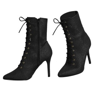 Perphy Women's Pointy Toe Side Zip Lace Up Stiletto Heels Ankle Boots - 1 of 3