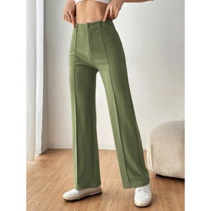 Women Elastic Straight Leg Long Pants High Waisted Summer Fall Casual Work Sweatpants Trousers with Pockets - 1 of 4