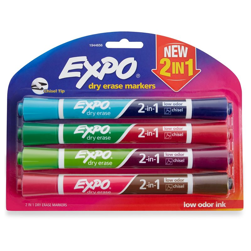 Expo 4pk Dry Erase Markers 2-in-1 Dual End Chisel Tip Multicolored, 1 of 10