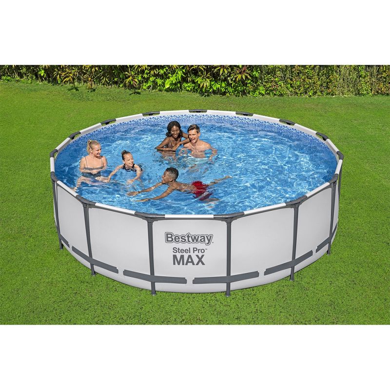 Bestway Steel Pro 15’ x 48" Round Steel Above Ground Outdoor Swimming Pool Metal Frame for Backyards, Blue, 2 of 7