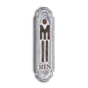 HomeRoots 12" X 4" Gray and Brown Handcrafted Mens Room Metal Wall Decor - 1 of 4