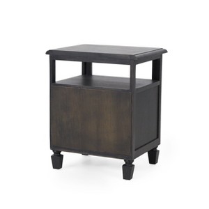 Vynxaria Rustic Nightstand  Acacia Wood & Cane Webbing, Cabinet + Open Shelf, 15.75"W x 19.50"D x 24.00"H - 1 of 4