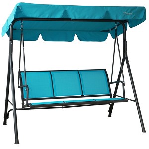 Kozyard Belle 3-Seater Outdoor Patio Glider Swing featuring a Durable, Weather-Resistant Powder-Coated Steel Frame and Comfortable Textilene Seats - 1 of 4