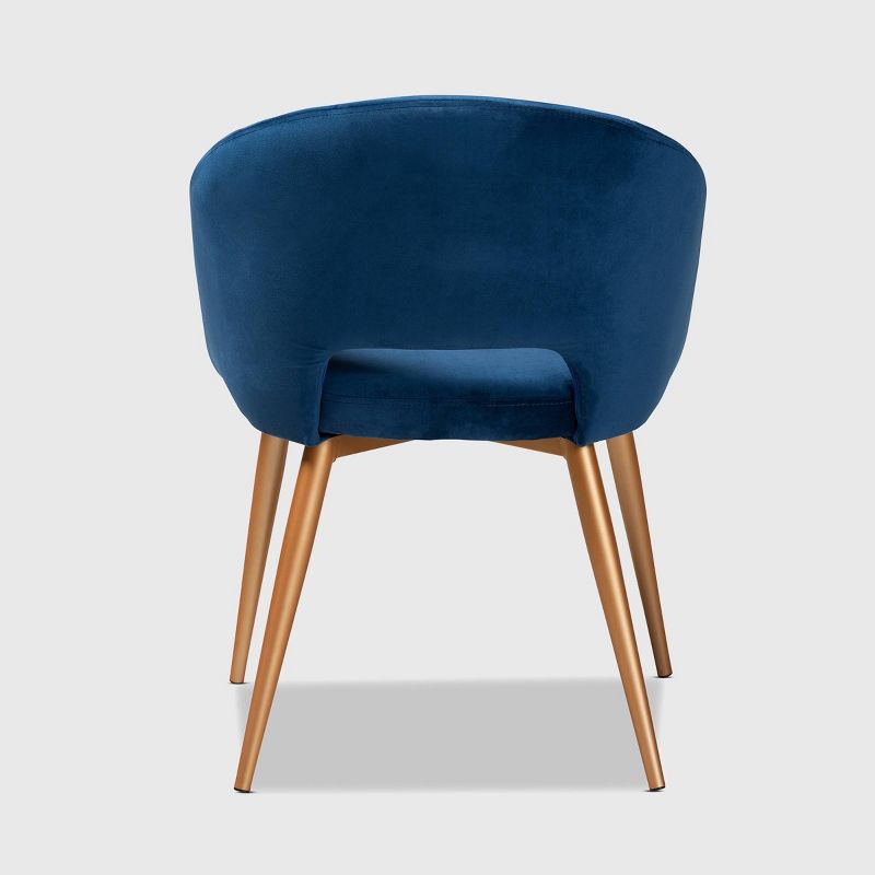Vianne Velvet Upholstered Metal Dining Chair Navy Blue/Gold - Baxton Studio: Mid-Century Modern, Gold-Tone Legs, Accent Armchair, 5 of 11