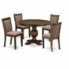 HomeStock 5-Pc Dining Set - Kitchen Pedestal Table and 4 Coffee Color Parson Padded Chairs with High Back - Distressed Jacobean Finish - 3 of 4