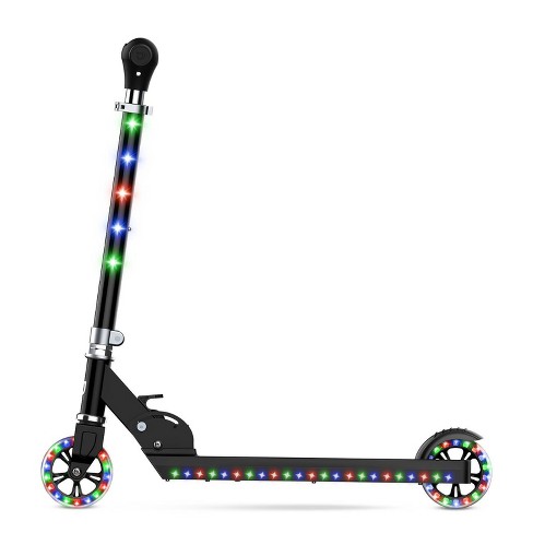 Kick Scooter LED Light Up Wheels Easy Button Fold Adjustable Kids Child Adults 