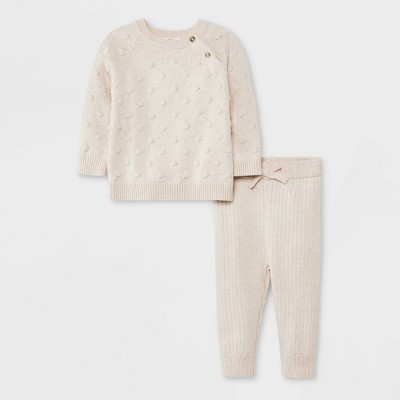 Image of Baby Fluid Bobble Sweater Top & Bottom Set - Cat & Jack™ Cream 0-3M