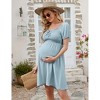 Maternity Midi Dress Puff Sleeves Women's Square Neck Casual Shirring A Line Dress Photoshoot Baby Shower - 3 of 4