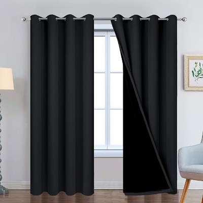 Yakamok Room Darkening Thermal Insulated Blackout Curtains for Bedroom (52Wx90L,Black 2 Panels)
