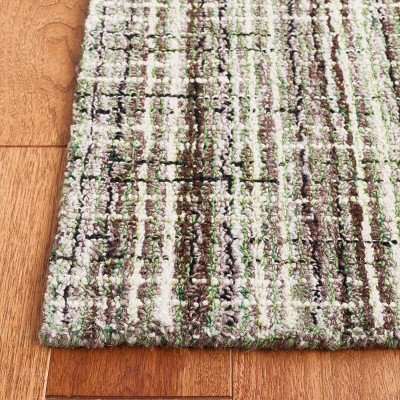 Abstract Brown and Green Handmade Tufted Wool Rug, 6' x 6'