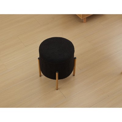 CAVINAS Modern Round Storage Ottoman with Metal Base,Plush Teddy Fabric Footrest with Removable Lid,Storage Bench for Living Room and Bedroom