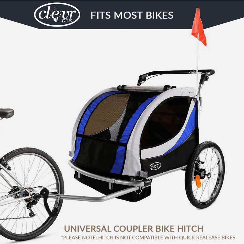 ClevrPlus Deluxe 3-in-1 Bike Trailer Stroller Jogger for Kids, Blue, 3 of 8