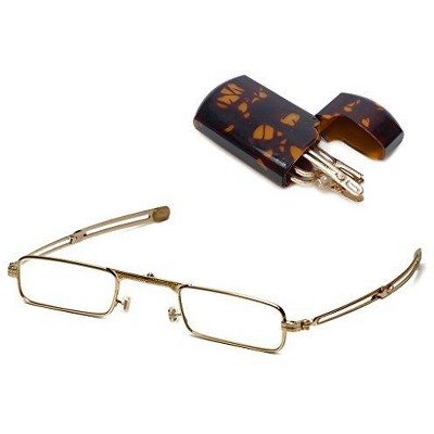 Original Patented Mini-Foldtm Folding Reading Glasses with Flip Top Hard Case, Gold w/ Tortoise Case +1.00