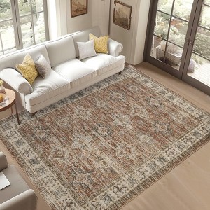 Washable Area Rug for Living Room, Soft Vintage Boho Farmhouse Carpet, Large Low Pile Non-Slip Bedroom Rug, Indoor Accent Rug for Dining Room - 1 of 4
