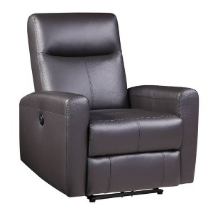 42" Blane Grain Leather Match Power Recliner Brown - Acme Furniture: Metal Base, Pillow Top Armrests - 1 of 4
