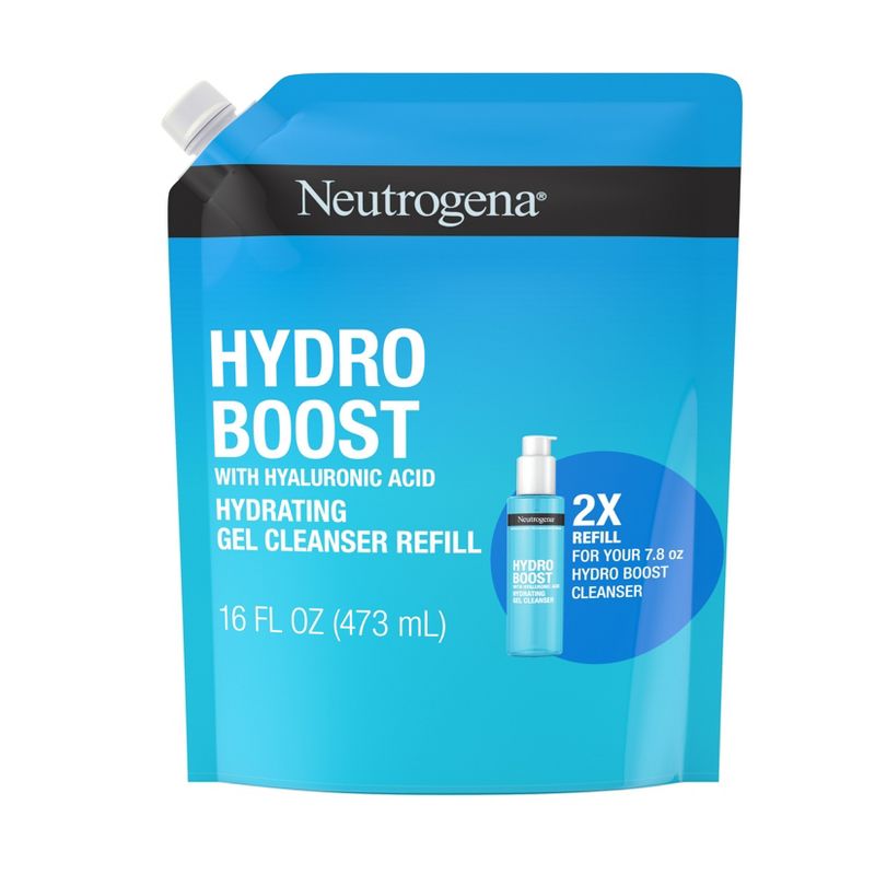 Neutrogena Hydro Boost Lightweight Hydrating Facial Cleansing Gel with Hyaluronic Acid - Refill Pouch - Scented -16 fl oz, 1 of 8