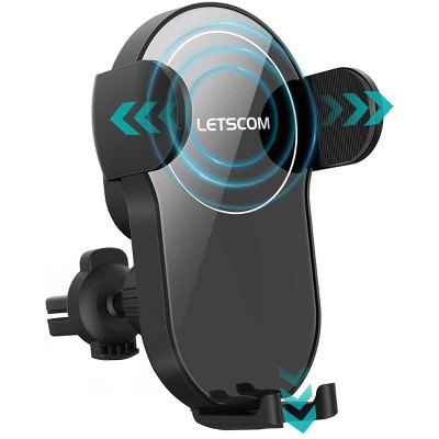 LETSCOM Wireless Car Charger,15W Qi Fast Charging Car Charger Mount Auto-Clamping Air Vent Phone Holder Compatible with iPhone and Samsung - One X