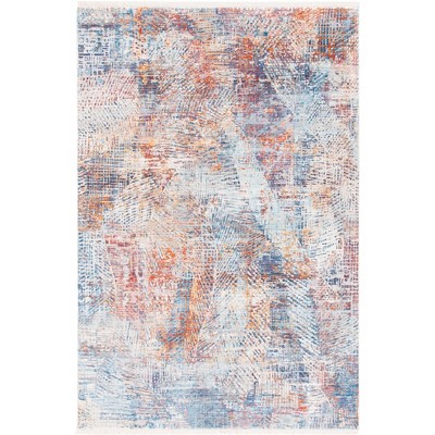 Handmade Blue and Rust Synthetic 4' x 6' Area Rug