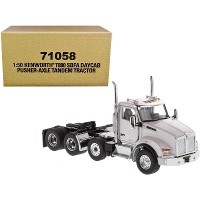 Kenworth T880 SBFA Day Cab Pusher-Axle Tandem Truck Tractor White Metallic 1/50 Diecast Model by Diecast Masters