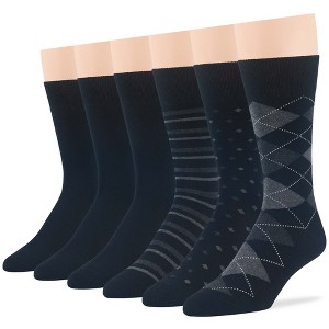 Men's Dress Socks Cotton - 6 pack- Seamless - Argyle, Dot, Striped - Shoe Size 9-12 L - Black, Brown | 7BIGSTARS KINGDOM - 1 of 4