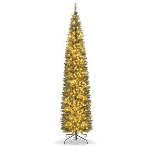 Resenkos 8-Foot Pre-Lit Pencil Artificial Christmas Tree with 300 Warm White LEDs - Green - 1 of 4