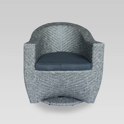 Larchmont Wicker Swivel Chair - Mixed Black/Dark Gray - Christopher Knight Home: Patio Furniture, Weather-Resistant