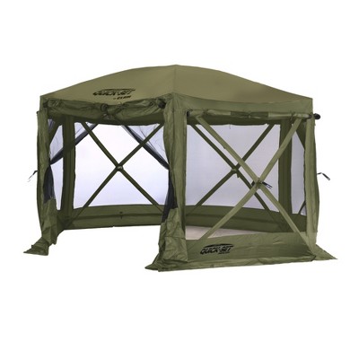 Clam Quickset Pavilion 12.5' Portable Outdoor Gazebo Canopy Tent With Floor Tarp Brown