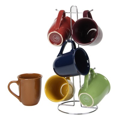 Cafe Amaretto 7 pc Mug Set With Wire Rack