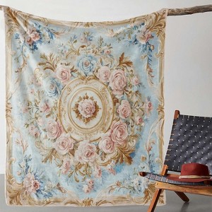 Lomsoe Vintage Rose Print Flannel Blanket - All Seasons Soft and Warm Throw Blanket for Napping, Camping, Travel, Office, Home Decor - 1 of 4