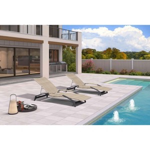 PURPLE LEAF Outdoor Chaise Lounge Chair Set of 2 Patio Pool Lounger Chairs with Wooden Armrest Sunbathing Tanning Recliner for Outside Backyard - 1 of 4