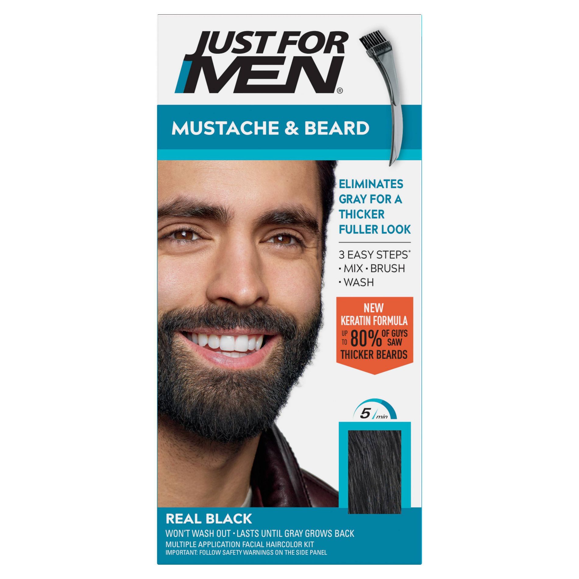 Just For Men Mustache & Beard Beard Coloring for Gray Hair with Brush Included