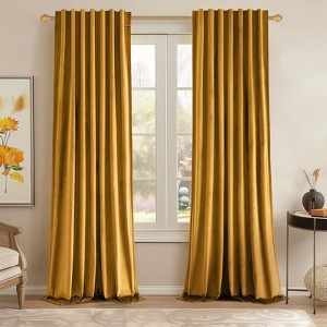 Velvet 100% Blackout Curtains , Back Tab Hooks Drapes,Room Darking Thermal Insulated Drapes(Set of 2,With Hooks) - 1 of 4