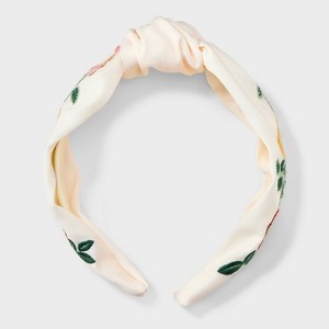 Floral Embroidered Headband - A New Day™ Ivory: Fashion Accessory for All Hair Types, Recycled Polyester, Open Closure - 1 of 3