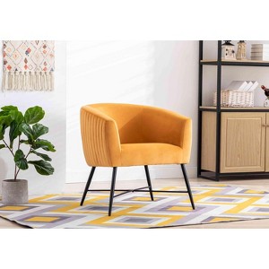 CAVINAS Velvet Accent Chair with Curved Stitched Back and Metal Leg,Cozy Upholstered Living Room Chairs,Reading Chairs for Living Room,Yellow - 1 of 4