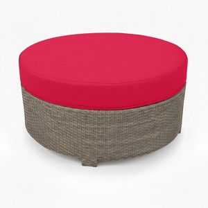Universal Large Round Ottoman, Willow Flat Wicker with Sunbrella Seat Cushion, 34 in L x 34 in W x 18 in H - 1 of 4