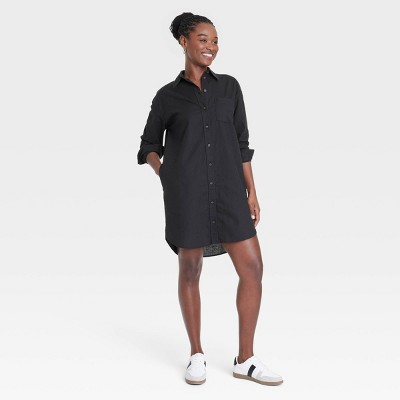 Women's Long Sleeve Mini Shirtdress - Universal Thread™ Black S : Target