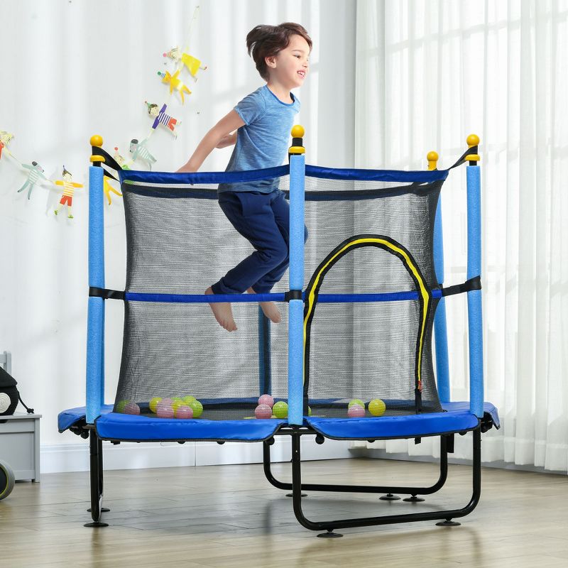 Qaba 4.6' Trampoline for Kids, 55" Toddler Trampoline with Safety Enclosure & Ball Pit for Indoor or Outdoor Use, Built for Kids 3-10 Years, 3 of 7